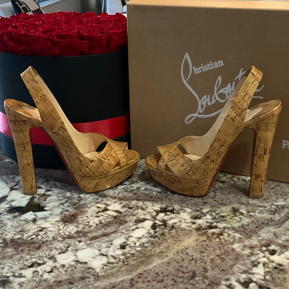 Christian Louboutin Cork Peep-Toe Heels - Picture 5 of 8